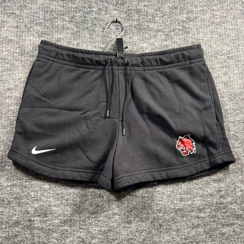 Nike Women Black Fleece Athletic Shorts Mascot Graphic Logo Size Medium